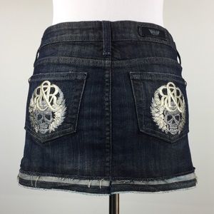 Rock & Republic Blue Denim Skull Mini Skirt